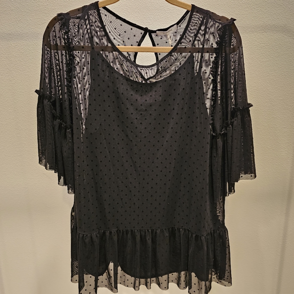 Black Swiss Dot Blouse - Picture 3 of 7